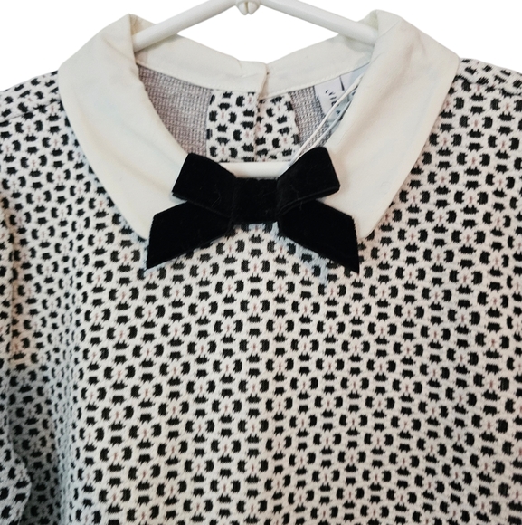 Janie & Jack Geo Floral Jacquard Bow Collar Dress Girls Size 8 Black/ White - Picture 3 of 13